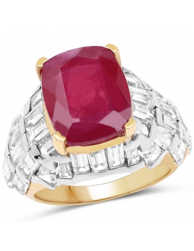 14K Yellow Gold Plated 10.76 Carat Glass Filled Ruby and White Topaz .925 Sterling Silver Ring la livraison gratuite