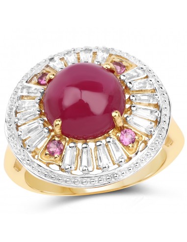 14K Yellow Gold Plated 8.91 Carat Genuine Glass Filled Ruby, Rhodolite & White Topaz .925 Sterling Silver Ring de technologie