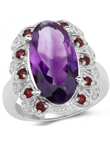 6.40 Carat Genuine Amethyst and Garnet .925 Sterling Silver Ring pour bénéficier 