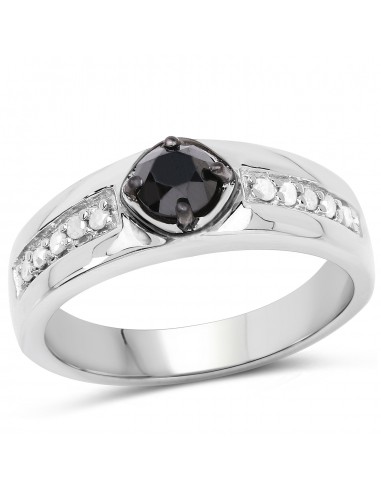 0.65 Carat Genuine Black Diamond and White Diamond .925 Sterling Silver Ring en linge