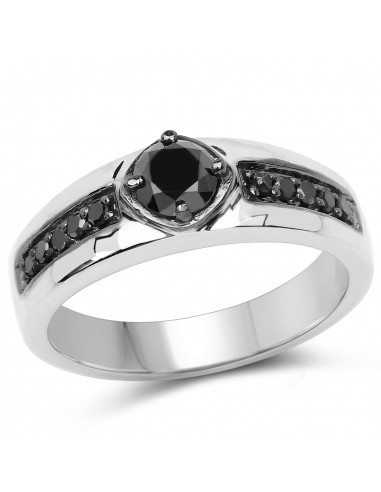 0.65 Carat Genuine Black Diamond .925 Sterling Silver Ring Par le système avancé 