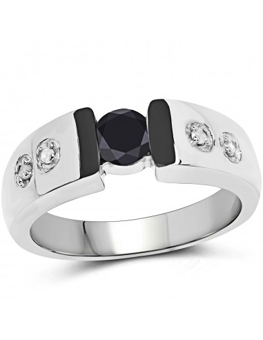 0.56 Carat Genuine Black Diamond and White Diamond .925 Sterling Silver Ring de pas cher