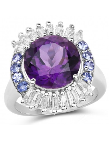 5.24 Carat Genuine Amethyst, Tanzanite & White Topaz .925 Sterling Silver Ring Les magasins à Paris et en Île-de-France