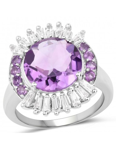 5.20 Carat Genuine Amethyst and White Topaz .925 Sterling Silver Ring vente chaude votre 