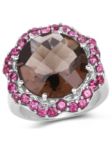 10.65 Carat Genuine Smoky Quartz and Rhodolite .925 Sterling Silver Ring de technologie