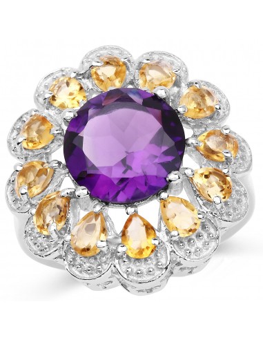 5.37 Carat Genuine Amethyst and Citrine .925 Sterling Silver Ring une grave pollution 