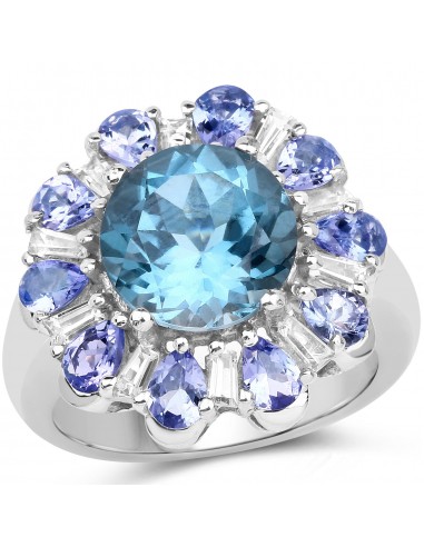 6.19 Carat Genuine London Blue Topaz, Tanzanite & White Topaz .925 Sterling Silver Ring à prix réduit toute l'année