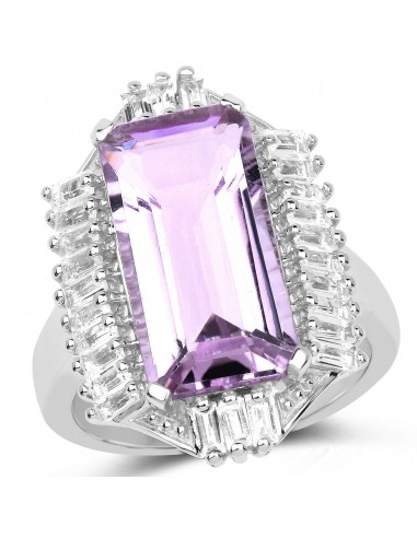 8.52 Carat Genuine Pink Amethyst & White Topaz .925 Sterling Silver Ring rembourrage situé sous