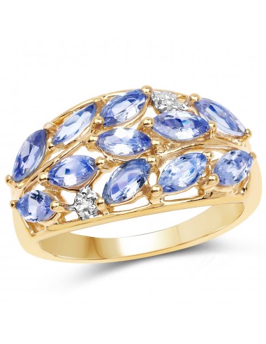 14K Yellow Gold Plated 1.56 Carat Genuine Tanzanite and White Topaz .925 Sterling Silver Ring En savoir plus