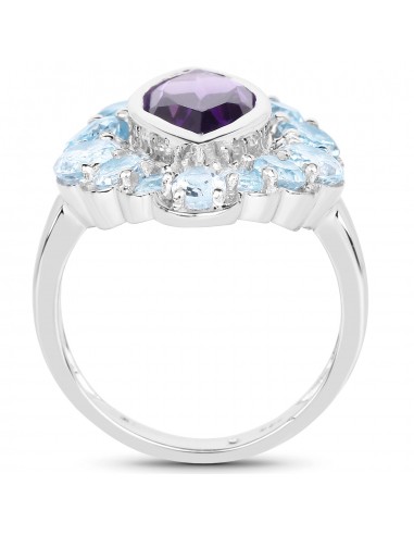 5.30 Carat Genuine Amethyst and Blue Topaz .925 Sterling Silver Ring une grave pollution 