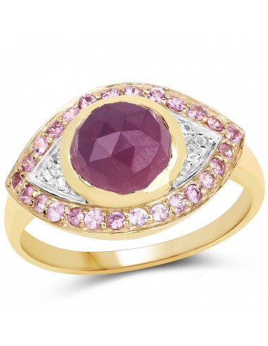 14K Yellow Gold Plated 3.02 Carat Genuine Pink Sapphire and White Topaz .925 Sterling Silver Ring d'Europe débarque