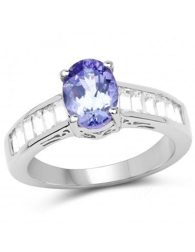 2.13 Carat Genuine Tanzanite & White Topaz .925 Sterling Silver Ring Amélioration de cerveau avec