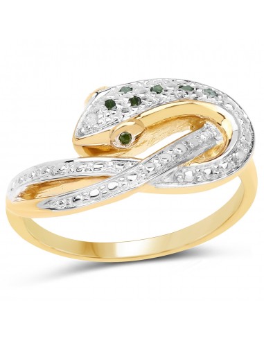 14K Yellow Gold Plated 0.06 Carat Genuine Green Diamond and White Diamond .925 Sterling Silver Ring 2 - 3 jours ouvrés.