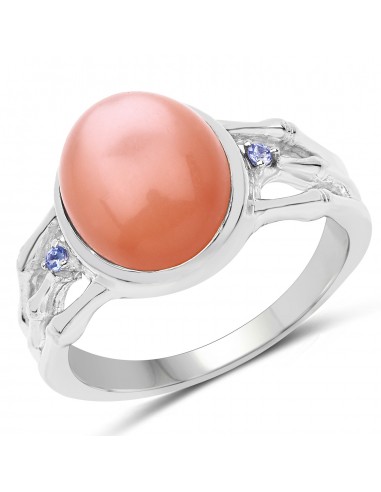 6.54 Carat Genuine Peach Moonstone and Tanzanite .925 Sterling Silver Ring ouvre sa boutique