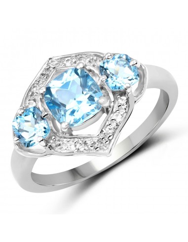 1.91 Carat Genuine Swiss Blue Topaz and White Topaz .925 Sterling Silver Ring 50-70% off 