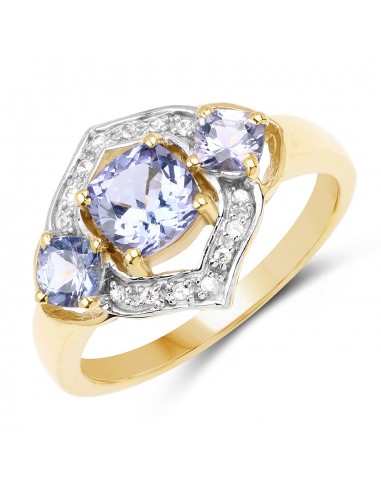 14K Yellow Gold Plated 1.58 Carat Genuine Tanzanite and White Topaz .925 Sterling Silver Ring Les magasins à Paris