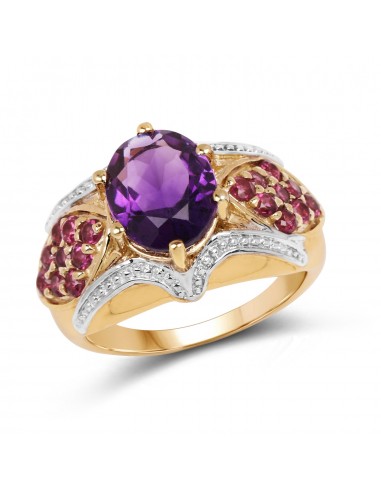 14K Yellow Gold Plated 3.01 Carat Genuine Amethyst & Rhodolite .925 Sterling Silver Ring Comparez plus de prix