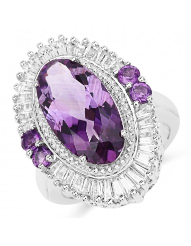 7.96 Carat Genuine Amethyst and White Topaz .925 Sterling Silver Ring l'évolution des habitudes 