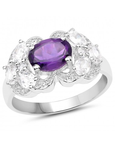 2.75 Carat Genuine Amethyst and White Zircon .925 Sterling Silver Ring ou a consommer sur place