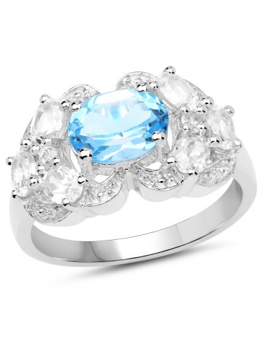 3.20 Carat Genuine Blue Topaz and White Zircon .925 Sterling Silver Ring sélection de produits