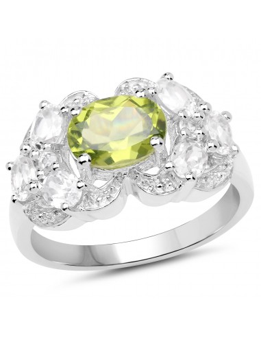 2.70 Carat Genuine Peridot and White Zircon .925 Sterling Silver Ring du meilleur 