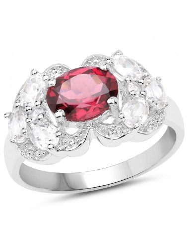 3.16 Carat Genuine Rhodolite and White Zircon .925 Sterling Silver Ring Venez découvrir notre 