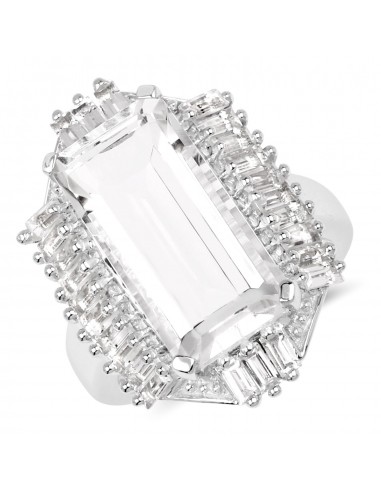 9.77 Carat Genuine Crystal Quartz & White Topaz .925 Sterling Silver Ring Dans la société mordern