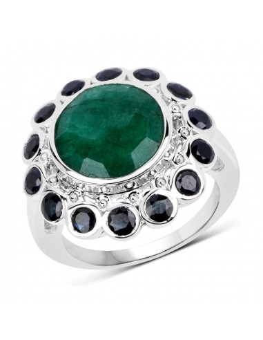 6.88 Carat Dyed Emerald & Blue Sapphire .925 Sterling Silver Ring en ligne