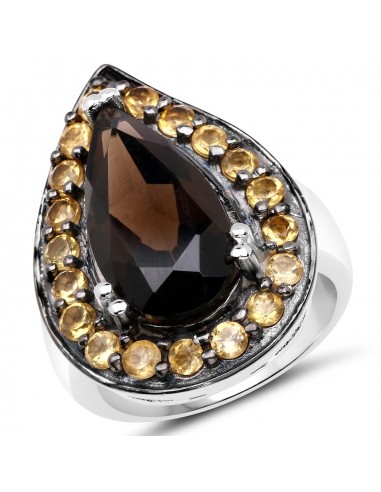 7.34 Carat Genuine Smoky Quartz and Citrine .925 Sterling Silver Ring Toutes les collections ici