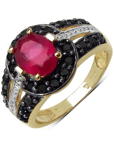 14K Yellow Gold Plated 2.56 Carat Genuine Glass Filled Ruby & Black Spinel .925 Sterling Silver Ring Venez acheter