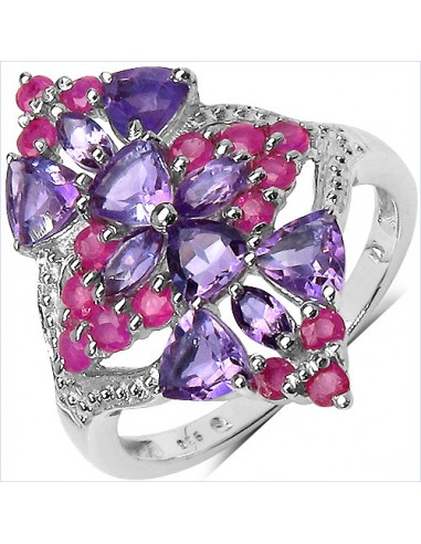 2.58 Carat Genuine Amethyst & Ruby .925 Sterling Silver Ring une grave pollution 