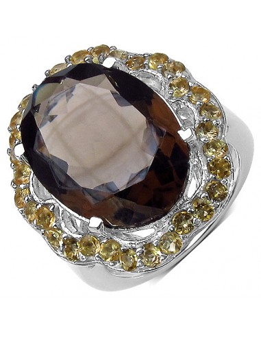 11.69 Carat Genuine Smoky Quartz & Citrine .925 Sterling Silver Ring le concept de la Pate a emporter 