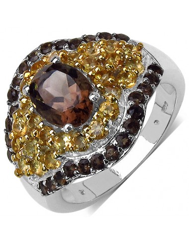 2.56 Carat Genuine Smoky Quartz & Citrine .925 Sterling Silver Ring Véritable concentré