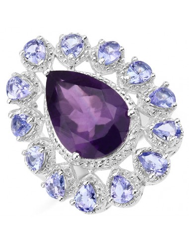 5.82 Carat Genuine Amethyst and Tanzanite .925 Sterling Silver Ring Par le système avancé 