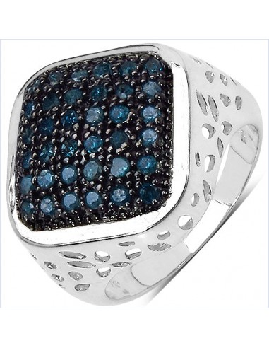 0.54 Carat Genuine Blue Diamond .925 Sterling Silver Ring 2024