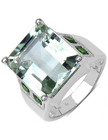 9.55 Carat Genuine Green Amethyst & Chrome Diopside .925 Sterling Silver Ring JUSQU'A -70%! 