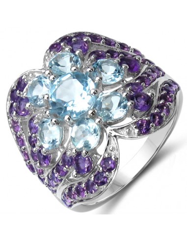 14K Yellow Gold Plated 4.58 Carat Genuine Amethyst & Blue Topaz .925 Sterling Silver Ring Les magasins à Paris