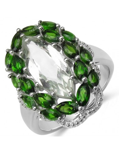 6.14 Carat Genuine Green Amethyst & Chrome Diopside .925 Sterling Silver Ring Les êtres humains sont 