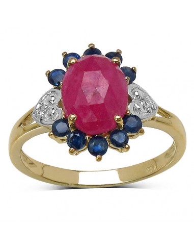 14K Yellow Gold Plated 1.47 Carat Genuine Pink Sapphire, Blue Sapphire & White Topaz .925 Sterling Silver Ring meilleur choix