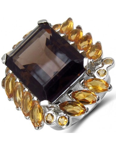 17.85 Carat Genuine Smoky Quartz & Citrine .925 Sterling Silver Ring meilleur choix