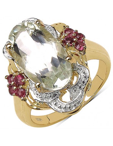 14K Yellow Gold Plated 4.65 Carat Genuine Green Amethyst & Rhodolite .925 Sterling Silver Ring Toutes les collections ici