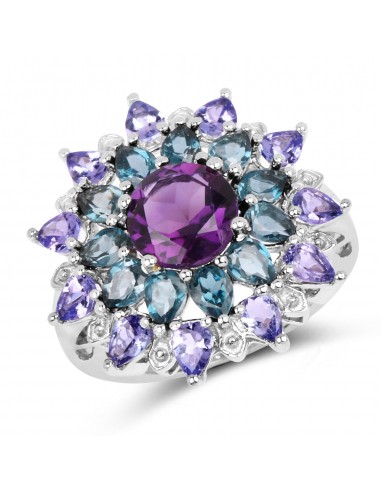 5.21 Carat Genuine Amethyst, London Blue Topaz & Tanzanite .925 Sterling Silver Ring de technologie