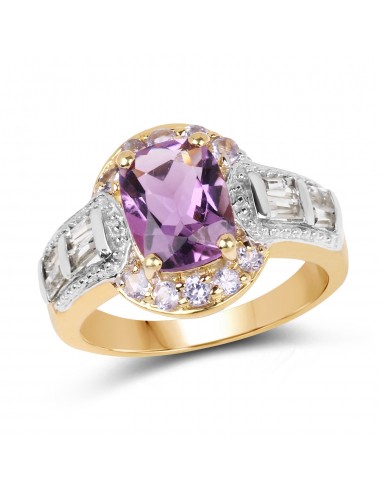 14K Yellow Gold Plated 2.28 Carat Genuine Amethyst, Tanzanite And White Topaz .925 Sterling Silver Ring vente chaude votre 