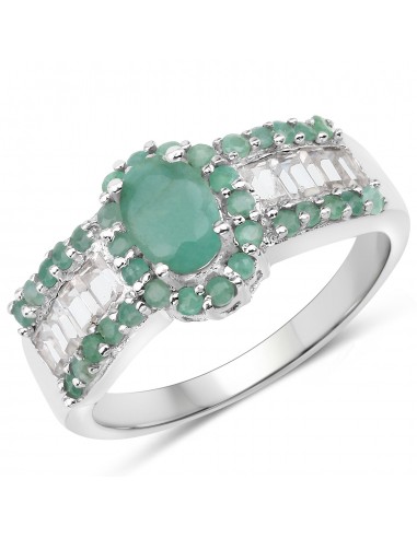 1.97 Carat Genuine Emerald and White Topaz .925 Sterling Silver Ring store