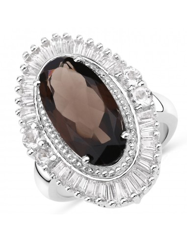 8.12 Carat Genuine Smoky Quartz and White Topaz .925 Sterling Silver Ring pas chere