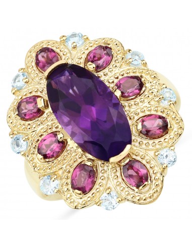 6.80 Carat Genuine Amethyst, Rhodolite and Blue Topaz .925 Sterling Silver Ring meilleur choix