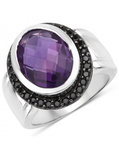 5.35 Carat Genuine Amethyst and Black Spinel .925 Sterling Silver Ring Comparez plus de prix