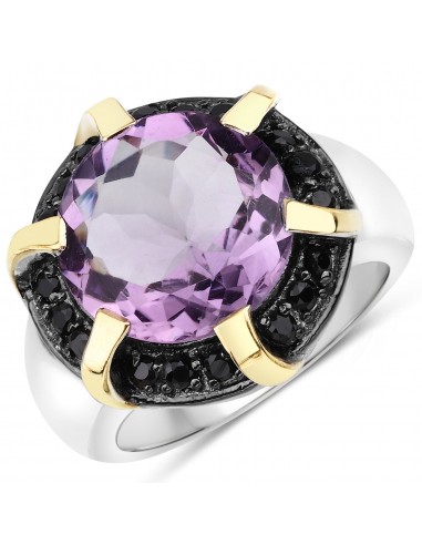 7.23 Carat Genuine Amethyst and Black Spinel .925 Sterling Silver Ring solde