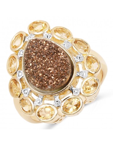 5.14 Carat Genuine Bronze Drusy and Citrine .925 Sterling Silver Ring sélection de produits