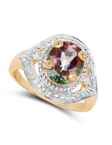 14K Yellow Gold Plated 3.15 Carat Genuine Quartz Mystic .925 Sterling Silver Ring les muscles